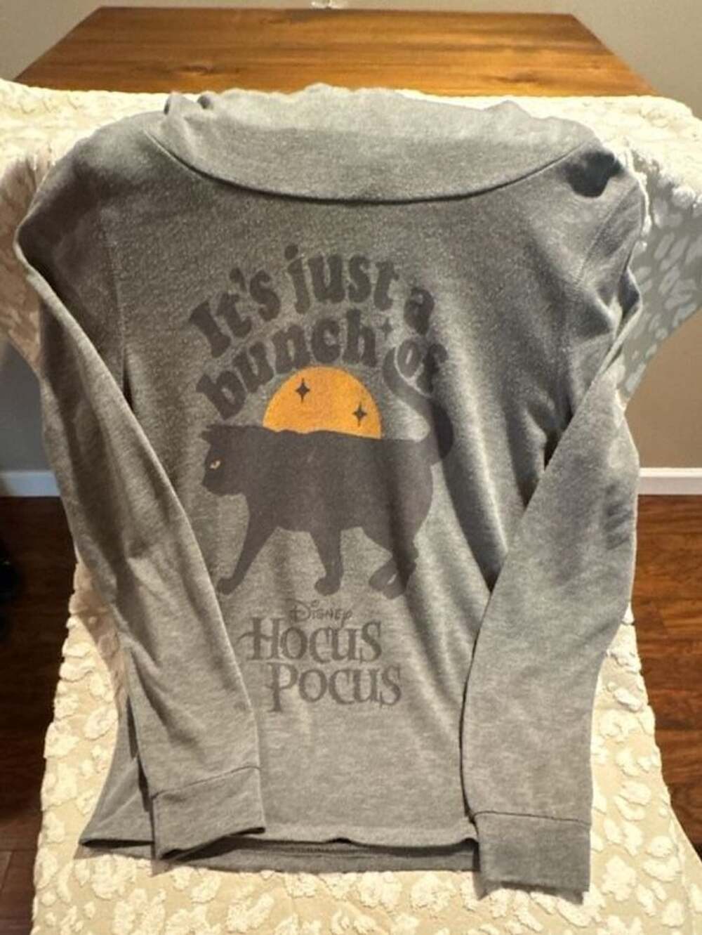Disney Hocus Pocus Binx Cat Cowl Neck Long-Sleeve Gray Sweatshirt